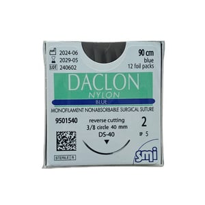 Daclon nylon mono 2, 90cm, 3/8 griezošu adatu 40mm, N1