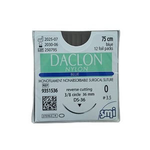 Daclon nylon mono 0, 75cm, 3/8 griezošu adatu 36mm, N1