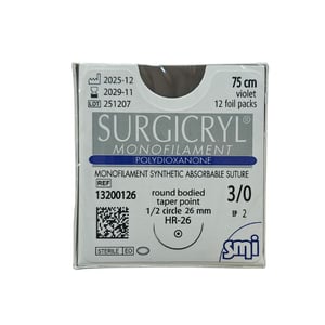 Surgicryl monofilament 3/0, 75cm, 1/2 apaļu adatu 26mm, N1