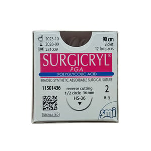 Surgicryl PGA, 2, 90cm, 1/2 griezošu adatu 36mm, N1
