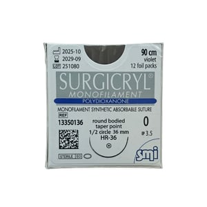 Surgicryl monofilament 0, 90cm, 1/2 apaļu adatu 36mm, N1