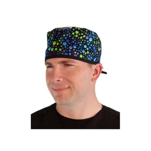 Cepure ķirurģiska, melna ar zilām un zaļām bumbiņām