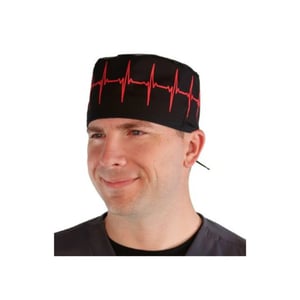 Cepure ķirurģiska, melna ar sarakanu kardiogrammu