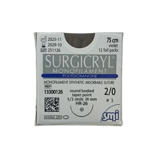 Surgicryl monofilament 2/0, 75cm, 1/2, apaļu adatu 26mm, N1