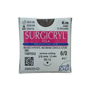 Surgicryl PGA, 6/0, 45cm, 3/8 griezošu adatu. 12mm, N1