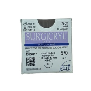 Surgicryl 910, 5/0, 75cm, 1/2 apaļu adatu, 17 mm, N1