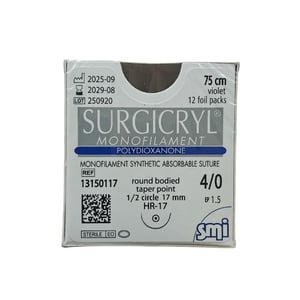 Surgicryl monofilament 4/0, 75cm, 1/2 apaļu adatu 17mm, N1