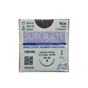 Surgicryl 910, 2, 90cm, 1/2 griezošu adatu 36mm, N1