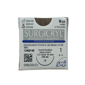 Surgicryl monofilament 1, 90cm, 1/2 apaļu adatu 40mm, N1