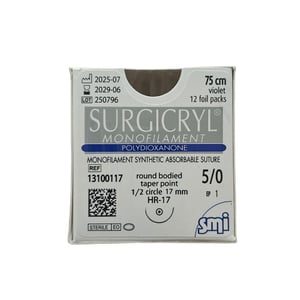 Surgicryl monofilament 5/0, 75cm, 1/2 apaļu adatu 17mm, N1