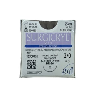 Surgicryl 910, 2/0, 75cm, 1/2 apaļu adatu 26mm, N1