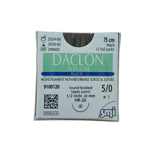 Daclon nylon mono 5/0, 75cm, 1/2 apaļu adatu 20mm, N1